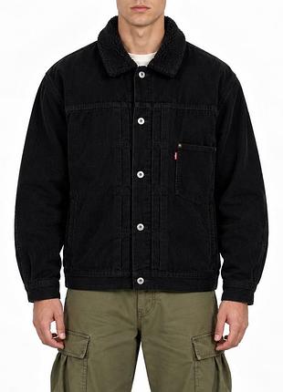 Куртка чоловіча levi’s premium вельветова з підкладкою sherpa, чорна, розмір l