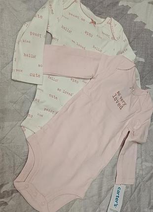 Боді для дівчаток carter's, рожевий, білий, з довгим рукавом