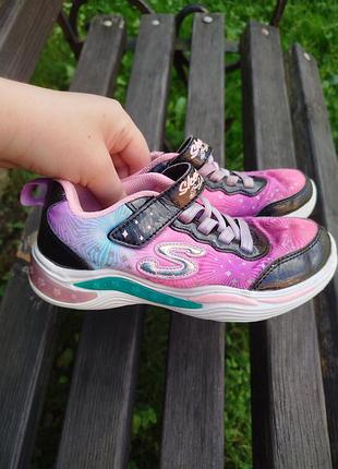 Кросівки дитячі для дівчинки skechers рожево-чорні, розмір 30, довжина устілки 20 см