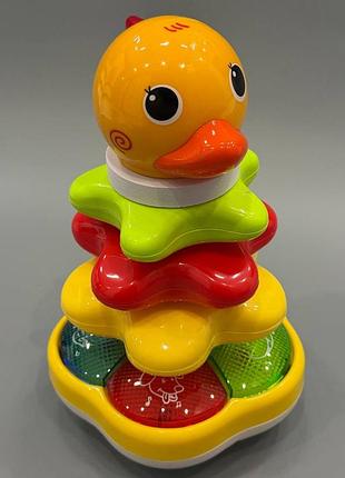 Игра 7015 ua (24шт) чудо пирамидка, утка, пирамидка 25см, обучающая (колеры, животные), звук(укр), не