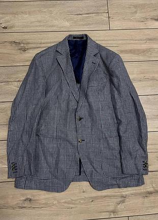 Мужской пиджак massimo dutti размер 52 (l/xl) в клетку шерсть лен итальянская ткань