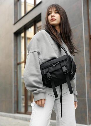 Большая женская поясная сумка бананка sambag dynamicdart черная тканая