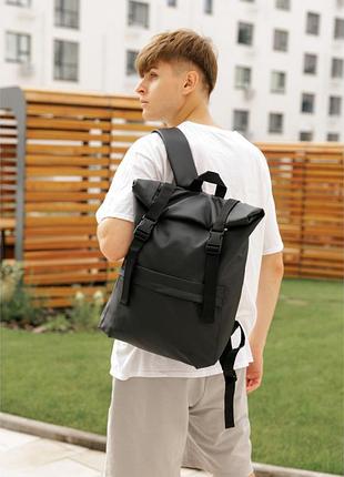 Мужской рюкзак sambag rolltop milton черный – городской рюкзак из экокожи для ноутбука до 16"