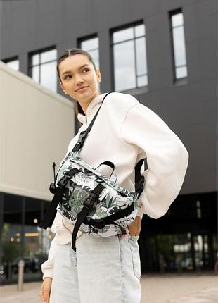 Велика жіноча поясна сумка бананка sambag dynamicdart тканева принт "leaves"