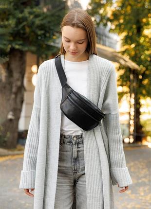 Жіноча умка на пояс бананка шкіряна sambag tirso btt чорнa зі шкіряним ремнем