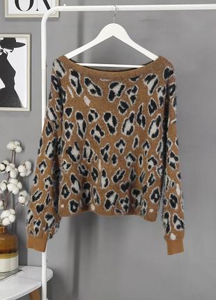 Джемпер вільного крою "river island" світло-коричневий з леопардовим принтом, uk14/eur40.