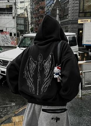 Жіноче зіп-худі oversize на флісі з рібани та принтом