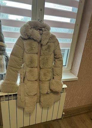 Дуже тепле зимове куртка-пальто для дівчинки на зріст до 155 см / стан нового / на хутрі