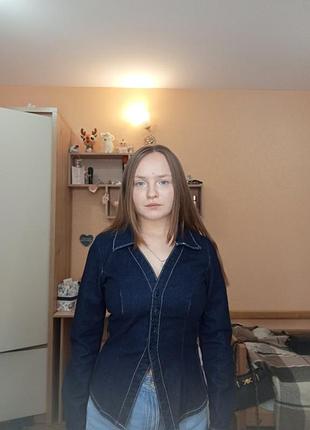 Жіноча джинсова сорочка, синя