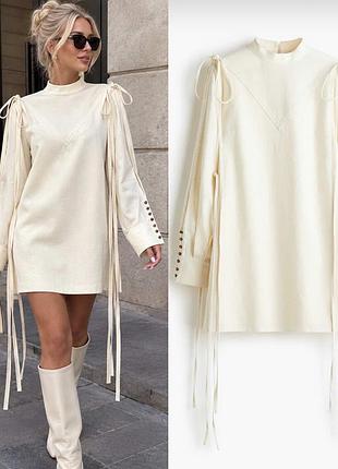 Коротка жіноча сукня h&m x lorena saravia з лляної суміші, молочна, розмір m/l
