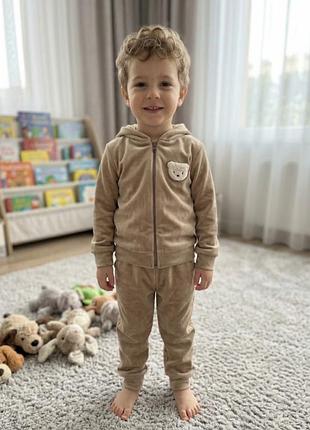 Повсякденний костюм для хлопчиків, бежевий, велюр на флісі