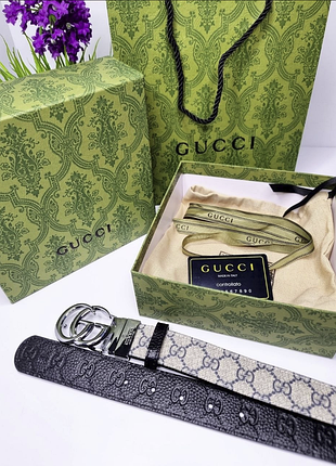 Шкіряний ремінь gucci двосторонній 3,5 см, ремінь гуччі, ремінь натуральна шкіра, комплект додатково