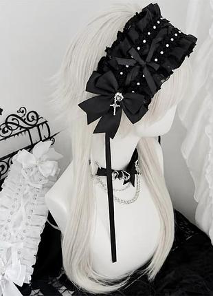🖤 вишукана готична пов'язка з рюшами та бантом (gothic / lolita / dark academia) 🦇