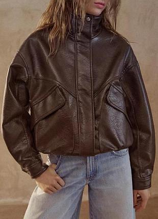 Куртка жіноча pull&bear бомбер коричнева xs