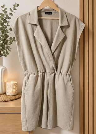 Короткий жіночий комбінезон cotton on бежевий лляний