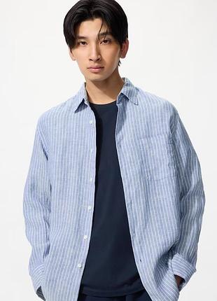 Чоловіча лляна сорочка uniqlo в смужку, розмір l