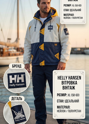 Вітровка чоловіча helly hansen біло-синьо-жовта, розмір xl (58-60), нейлон/поліуретан