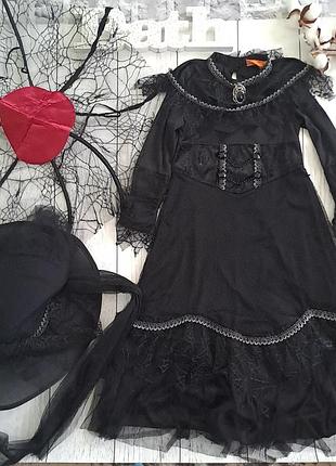 Карнавальный роскошный костюм ведьмы / вампирши / паучие на хелловин 🎃🕷️на 5-6 лет.