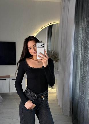 Лонгслів з мереживом в рубчик 8