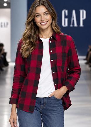 Жіноча сорочка gap в клітинку (червоний/чорний), розмір m, 100% бавовна