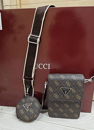 Сумка жіноча guess міні коричнева з монограмою