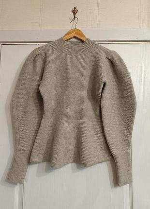 Нежный свитер h&amp;m с шерстью альпаки и баской / объемные рукава.