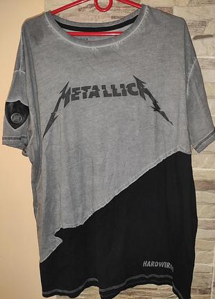 Стильная оригинал rock винтажная двухцветная футболка с логотипом рок-группы metallica,emp.хл-2хл