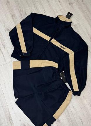 Брендовий костюм ysl saint laurent (куртка вітровка +шорти)  темно-синій, розмір м (підійде від хс до л)