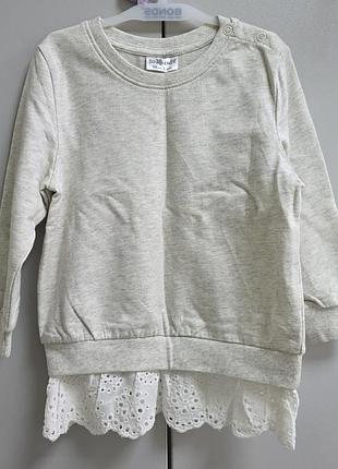 Детский свитшот кофта so cute с кружевным низом 92-98 см 2-3 г