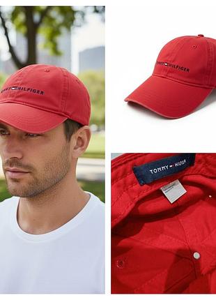 Tommy hilfiger, фирменная хлопковая бейсболка, красного цвета.