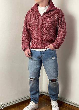 1359 / червоний меланж вʼязаний джемпер streetlife 1/4 zip, стрітлайф, кофта, светр, бордовий