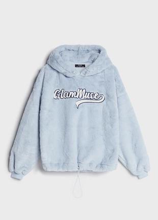 Худі жіноче bershka glammuse блакитне зі штучного хутра