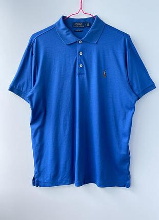 Чоловіча синя футболка поло polo ralph lauren custom slim fit (розмір m) / оригінал