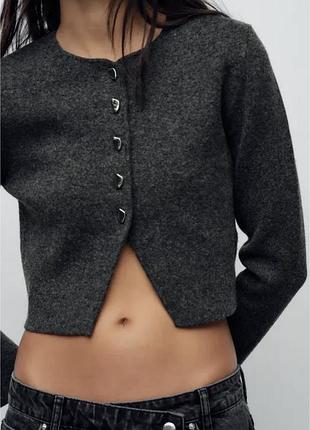 Жіночий темно-сірий трикотажний кардиган zara розмір xs