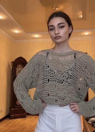 Светр жіночий zara ажурний хакі