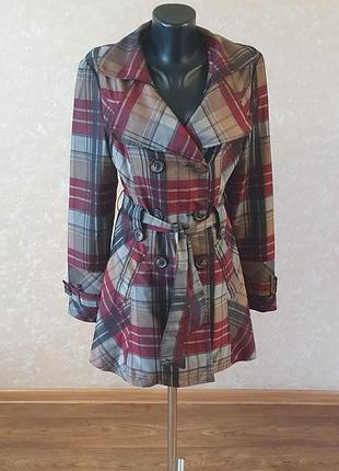 Элегантный двубортный плащ в клетку в стиле burberry, хлопковый тренч с поясом, размер m/l