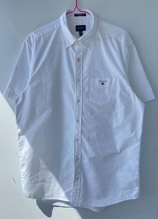 Біла чоловіча оксфордська сорочка gant the oxford shirt (розмір l) / короткий рукав / оригінал