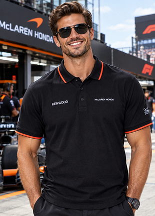 Чоловіче футболка-поло mclaren honda чорне xxl бавовна