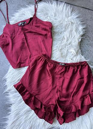 Піжамний костюм missguided бордовий, топ і шорти, s/m