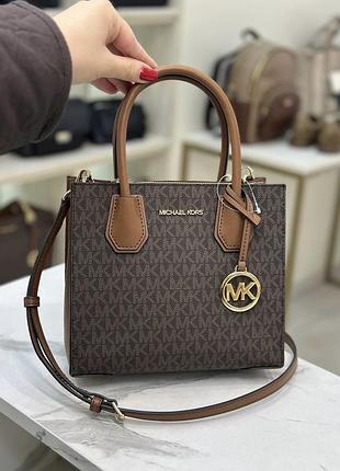 Сумка жіноча michael kors crossbody mercer medium logo and leather accordion коричнева