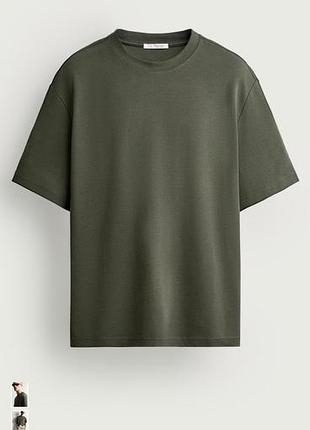 Футболка чоловіча zara класична, хакі, розмір m