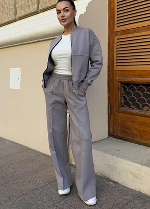 Жіночий спортивний костюм xs-xl бомбер + штани палаццо лакоста фліс туреччина мод. 1426