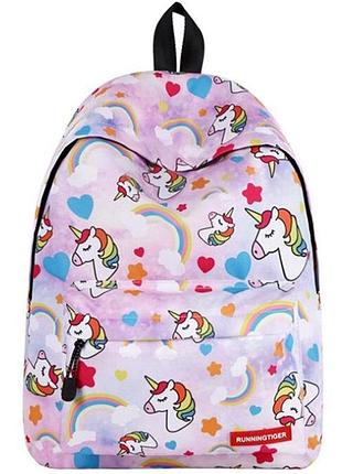 Школьный рюкзак с единорогом белый unicorn white светло розовый, фронтальный