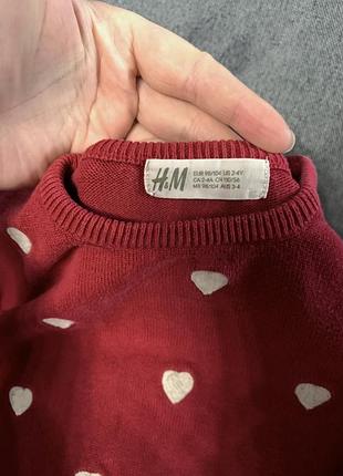 Кофта для дівчинки h&m червона в серця 2