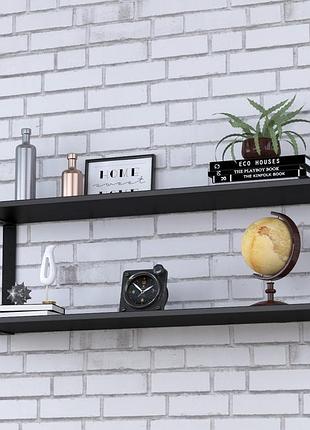 Полиця настінна loft design pl-c 112 см чорний st7, металеві кронштейни, полиця з дсп egger
