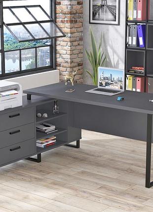 Стол руководителя loft design нотариус антрацит, офисный стол с тумбой, лдсп, металлические ножки