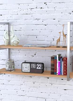Полиця настінна loft design pl-2-18 дуб крафт золотий 92 см, сріблясті кронштейни