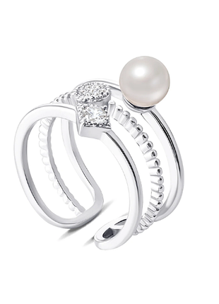 Серебряное кольцо со вставкой фианит/sea shell pearl, размер 16,0, вес: 3.3 г