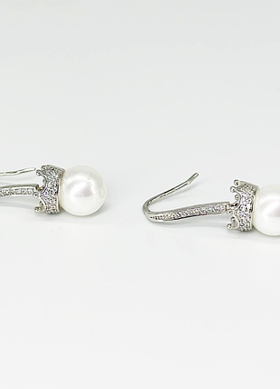 Срібні сережки зі вставкою фіаніт/sea shell pearl