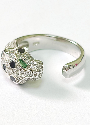 Срібна каблучка в стилі "cartier" з фіанітами, розмір 19,0, вага: 5.8 г